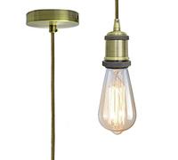 LEDSone Green Brass Industrial Ceiling Pendant Light E27 Screw Lamp Holder with Lock Ring 100 cm Braided Flex Cable Adjustable Hanging Light for Kitchen, Dining & Indoor Lighting