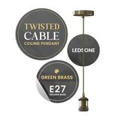 LEDSone Green Brass Vintage Metal Ceiling Pendant Light Fitting, Army Green Twisted Braided Flex 1m Cable, E27 Lamp Holder Suspended Pendant Light Fitting Kit for Indoor Lightings