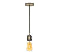 LEDSone Green Brass Vintage Pendant Light E27 Adjustable 1m Braided Cable Ceiling Lamp Holder with Lock Ring Industrial Hanging Ceiling Fixture for Kitchen Island Dining Room Bedroom Bar Café