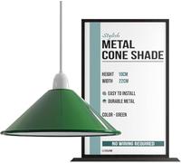 LEDSone Green Industrial Metal Lamp Shade 22cm Wide, 8cm Height,Vintage Cone Pendant Light Cover, Modern Retro Ceiling Lighting for Kitchen, Dining Room Easy Fit Light Shade