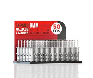 LEDSone Grey 36 mm Screws and Wall Plugs Set 1 Pack 50 pcs Masonry Brick Concrete Fixings Plugs Kit Plugs and Screws in Compartment Box Zinc Galvanized 3 Different Size