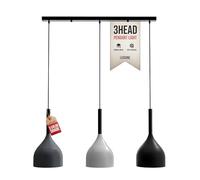LEDSone Grey, White & Black Modern 3 Head Pendant Light, Vintage Ceiling Bar Light Fitting, Adjustable Hanging Rope Light, E27 Socket Pendant Lamp for Kitchen Dining Room Bar
