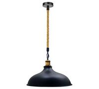 LEDSone Hemp Rope Ceiling Pendant Light 36cm Metal Black Shade Adjustable Hanging Ceiling Fixture for Living ROM Bedroom Kitchen Restaurant Coffee Bar