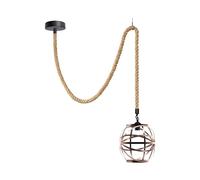 LEDSone Hemp Rope E27 Single Head Pendant Light with Metal Black Wire cage Vintage Ceiling lamp for Living Room, Kitchen (200cm- Copper)