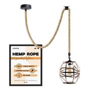 LEDSone Hemp Rope E27 Single Head Pendant Light with Metal Black Wire cage Vintage Ceiling lamp for Living Room, Kitchen (Rope Height 200cm- Copper, with Bulb)