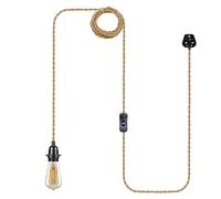 LEDSone Hemp Rope Lights Plug in Pendant Lighting, 4.5 Meters Hemp Twisted Braided Wire Pendant Light Fitting with Plug E27 Hanging Lamp Holder UK Plug (Bulb Included)