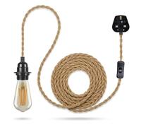 LEDSone Hemp Rope Lights Plug in Pendant Lighting, 4.5m Hemp Twisted Braided Wire Pendant Light Fitting with Plug E27 Hanging Pendant Lamp Holder UK Plug (Bulb Included)