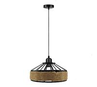 LEDSone Hemp Rope & Metal Ceiling Pendant Light Fitting Industrial 30cm Metal Lampshade E27 Holder 100cm Adjustable Hanging Lamp for Restaurant, Bar, Cafe