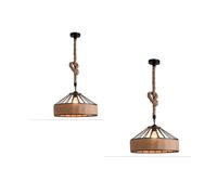 LEDSone Hemp Rope Pendant Light 2 Pack - 40cm Rattan Wicker Ceiling Light, E27 Fitting, 1m Adjustable Rope, Vintage Boho Farmhouse Style - Kitchen Dining Room Bedroom Living Room