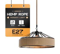 LEDSone Hemp Rope Pendant Light - 30cm Cage, E27 Metal Holder, 1m Adjustable Rope, Industrial Hanging Lamp for Kitchen & Living Room