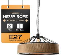 LEDSone Hemp Rope Pendant Light,Bird Cage Lampshade, Iron Metal Frame with Adjustable 100Cm Single Wire Ceiling Lighting Fixture, E27 (40cm Shade with Chain)