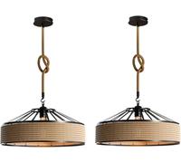 LEDSone Hemp Rope Pendant Light, Industrial Hanging Ceiling Fixture with Wire Cage, Decorative Lighting for Restaurants, Cafes, Bars, and Home Interiors (40cm Hemp with 1m Rope)