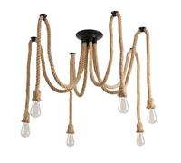 LEDSONE Hemp Rope Retro Pendant Lighting, Industrial E27 Lamp holder 2m Spider Rope Ceiling Hanging Spider Pendant Light Fitting for Living room Bed room Restaurant (6 way with bulb)