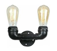 LEDSone Industrial 2 Head Black Metal Wall Light Retro Water Pipe Steampunk Vintage Sconce for Living Room Bedroom