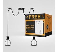 LEDSone Industrial 2 Head Ceiling Pendant Light - Black 15cm Wire Cage Lampshade Indoor Fitting for Home Décor, Kitchen, Living Room, Café, Improvement Essential