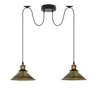 LEDSone Industrial 2 Head Spider Pendant Lights Brushed Brass E27 Pendant Lamp Fixture 2M Adjustable Hanging Ceiling Lamp with Metal Lampshade for Kitchen, Living Room, Bedroom, Bar, Cafe