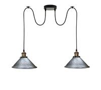 LEDSone Industrial 2 Head Spider Pendant Lights Brushed Silver E27 Pendant Lamp Fixture 2M Adjustable Hanging Ceiling Lamp with Metal Lampshade for Kitchen, Living Room, Bedroom, Bar, Cafe