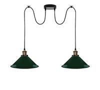 LEDSone Industrial 2 Head Spider Pendant Lights Green E27 Pendant Lamp Fixture 2M Adjustable Hanging Ceiling Lamp with Metal Lampshade for Kitchen, Living Room, Bedroom, Bar, Cafe