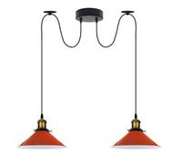 LEDSone Industrial 2 Head Spider Pendant Lights Orange E27 Pendant Lamp Fixture 2M Adjustable Hanging Ceiling Lamp with Metal Lampshade for Kitchen, Living Room, Bedroom, Bar, Cafe