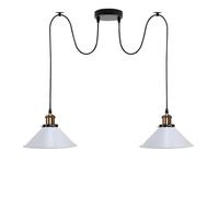 LEDSone Industrial 2 Head Spider Pendant Lights White E27 Pendant Lamp Fixture 2M Adjustable Hanging Ceiling Lamp with Metal Lampshade for Kitchen, Living Room, Bedroom, Bar, Café