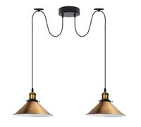 LEDSone Industrial 2 Head Spider Pendant Lights Yellow Brass E27 Pendant Lamp Fixture 2M Adjustable Hanging Ceiling Lamp with Metal Lampshade for Kitchen, Living Room, Bedroom, Bar, Cafe