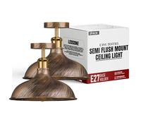 Industrial 2 Pack Kitchen Ceiling Lighting E27 Base Metal 36cm Dome Shade Lampshade Semi Flush Mount Ceiling Light Kitchen Island, Living Room, Bedroom, Hallway Restaurant