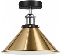 LEDSone Industrial 2 Pack Semi Flush Mount Ceiling Lighting 22cm French Gold Cone Lampshade E27 Fitting for Kitchen Hallway Dining Rooms Living Room with Bulb