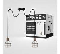 LEDSone Industrial 2 Way Ceiling Pendant Light - Brushed Copper 15cm Wire Cage Lampshade Indoor Fitting for Home Décor, Kitchen, Living Room, Café, Improvement Essential