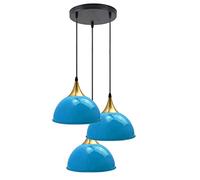 LEDSone Industrial 3 Head Ceiling Pendant Light Blue 21 cm Dome Lampshade with Adjustable Cable and E27 Socket for Dining Room, Kitchen Island, Bedroom, Hallway