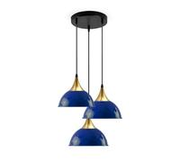 LEDSone Industrial 3 Head Ceiling Pendant Light Navy Blue 21 Cm Dome Lampshade with Adjustable Cable and E27 Socket for Dining Room, Kitchen Island, Bedroom, Hallway