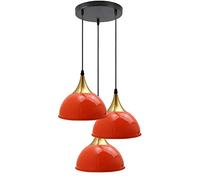 LEDSone Industrial 3 Head Ceiling Pendant Light Orange 21 Cm Dome Lampshade with Adjustable Cable and E27 Socket for Dining Room, Kitchen Island, Bedroom, Hallway