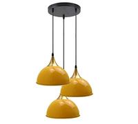 LEDSone Industrial 3 Head Ceiling Pendant Light Yellow 21 Cm Dome Lampshade with Adjustable Cable and E27 Socket for Dining Room, Kitchen Island, Bedroom, Hallway