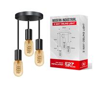 LEDSone Industrial 3-Head Flush mount Light Black Hanging Ceiling Lights