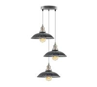 LEDSone Industrial 3 Head Pendant Ceiling Light, Metal Rustic 24cm Lamp Shade in 3 Point Outlet, Adjustable 1m Loft Cable with E27 Base Vintage Holder for Kitchen Island, Living Room, Bedroom, Hall