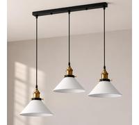 LEDSone 3 Head Modern Vintage Industrial Hanging Light Loft Style Metal Rectangle Ceiling Pendant Lampshade Fixture Home UK E27 Lighting Kit for Kitchen Island E27 Lighting, White