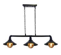 LEDSone Industrial 3 Head Pipe Ceiling Pendant Light Black E27 Cone Metal Lamp Shade Adjustable Chain Steampunk Hanging Fixture for Kitchen Island, Dining Room, Bar, Loft