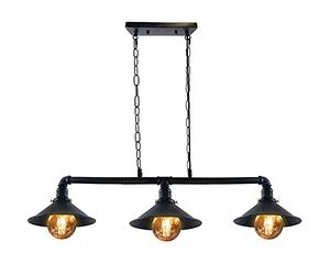 LEDSone Industrial 3 Head Pipe Ceiling Pendant Light Black E27 Cone Metal Lamp Shade Adjustable Chain Steampunk Hanging Fixture for Kitchen Island, Dining Room, Bar, Loft