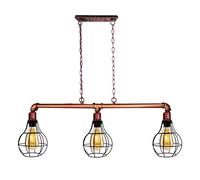 LEDSone Industrial 3 Head Pipe Ceiling Pendant Light Rustic Red E27 cage Shaped Wire Shades Adjustable Chain Steampunk Hanging Fixture for Kitchen Island, Dining Room, Bar, Loft