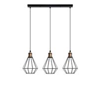 LEDSone Industrial 3 Head Wire Cage Pendant Ceiling Light, Adjustable Black Metal Hanging Lamp with E27 Holders, Rectangle Ceiling Rose for Kitchen, Bar, Restaurant & Loft