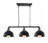 Ledsone Industrial 3 Lamp Pipe Pendant, Matt Black Metal, E27 Fitting, Kitchen Island Bar