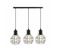 LEDSone Industrial 3-Light Pendant Light, Flush Mount Ceiling Light Fixture with Black Metal Cage Shade, Vintage Hanging Pendant Lighting for Kitchen, Island, Dining Room, Hallway