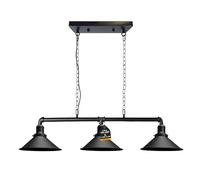 LEDSone Industrial 3 Way Pipe Pendant Lamp E27 Lamp Holder 22cm Black Cone Shade Ceiling Light Fixture with 95cm Adjustable Hanging Chandelier for Dining Room, Kitchen Island, Bar