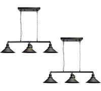 LEDSone Industrial 3 Way Pipe Pendant Lamp E27 Lamp Holder Metal Shade Ceiling Light Fixture with 95cm Adjustable Hanging Chandelier for Dining Room, Kitchen Island, Bar (Black - Cone Shade) 2Pcs