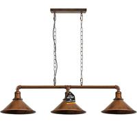 LEDSone Industrial 3 Way Pipe Pendant Light E27 Lamp Holder 22cm Brushed Copper Cone Shade Ceiling Light Fixture with 95cm Adjustable Hanging Chandelier for Dining Room, Kitchen Island, Bar