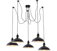 LEDSone Industrial 5 Head Spider Pendant Light, 21cm Black Inner White Barn Ceiling Chandelier, 195cm Adjustable 3 Core Cable, E27 Lamp Holder, Hanging Lamp for Kitchen, Bar, Loft, Living Room