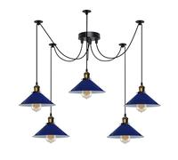 LEDSone Industrial 5-Head Spider Pendant Light Adjustable Hanging Ceiling Lamp with E27 Cone Metal Shades 110-240V Height Adjustable Fixture for Kitchen, Bar, Loft