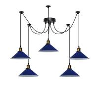 LEDSone Industrial 5-Head Spider Pendant Light Adjustable Hanging Ceiling Lamp with E27 Cone Metal Shades 110-240V Height Adjustable Fixture for Kitchen, Bar, Loft