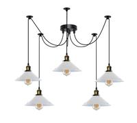 LEDSone Industrial 5-Head Spider Pendant Light Adjustable Hanging Ceiling Lamp with E27 Cone Metal Shades 110-240V Height Adjustable Fixture for Kitchen, Bar, Loft