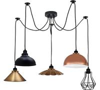 LEDSone Industrial 5 Heads DIY Spider Pendant Ceiling Light Fitting Different Shades E27 Vintage Hanging Chandelier Halloween String Lights for Cafe Dining Restaurant Hotel Bar Hall