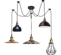 LEDSone Industrial 5 Heads Spider Light Pendant Light Multiple Shade E27 Bulb Sockets DIY Hanging Ceiling Lighting Chandelier for Loft, Living Room, Bedroom, Hallway